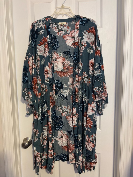 Kori Other - Kori Floral Open-Front Kimono Cardigan in Teal and Coral